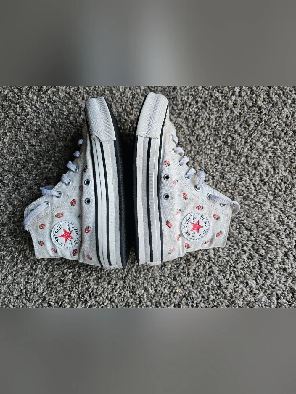Converse White High-Top  Sneakers with Pink & Red Strawberry Print 3.5
